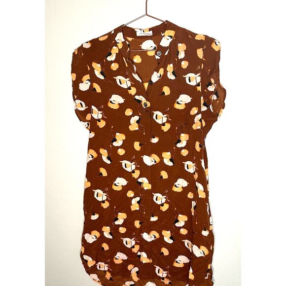 Equipment Tortoise Shell Brown Flower Print Lorainna Silk Mini Dress size Medium - Picture 4 of 16